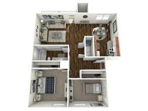2 Bed, 1 Bath 20043-B floor plan